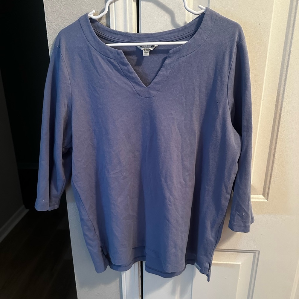 Orvis Women's 3/4 Sleeve Blue V-Neck Top size XL